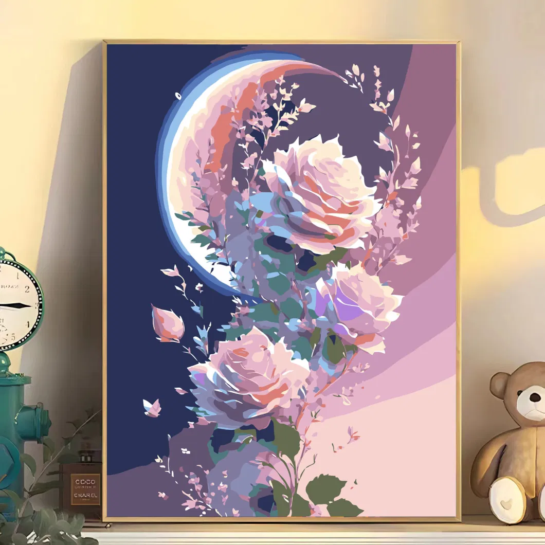 Digital Oil Painting DIY Simple Rose Flower Living Room Decoration Painting Sunset Rose Wholesale