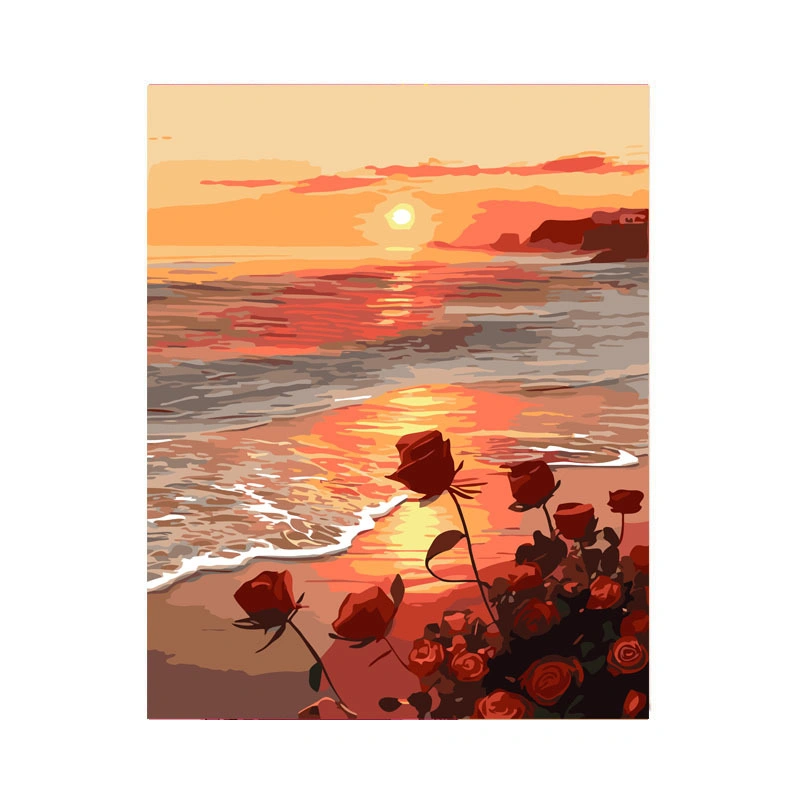 Digital Oil Painting DIY Simple Rose Flower Living Room Decoration Painting Sunset Rose Wholesale