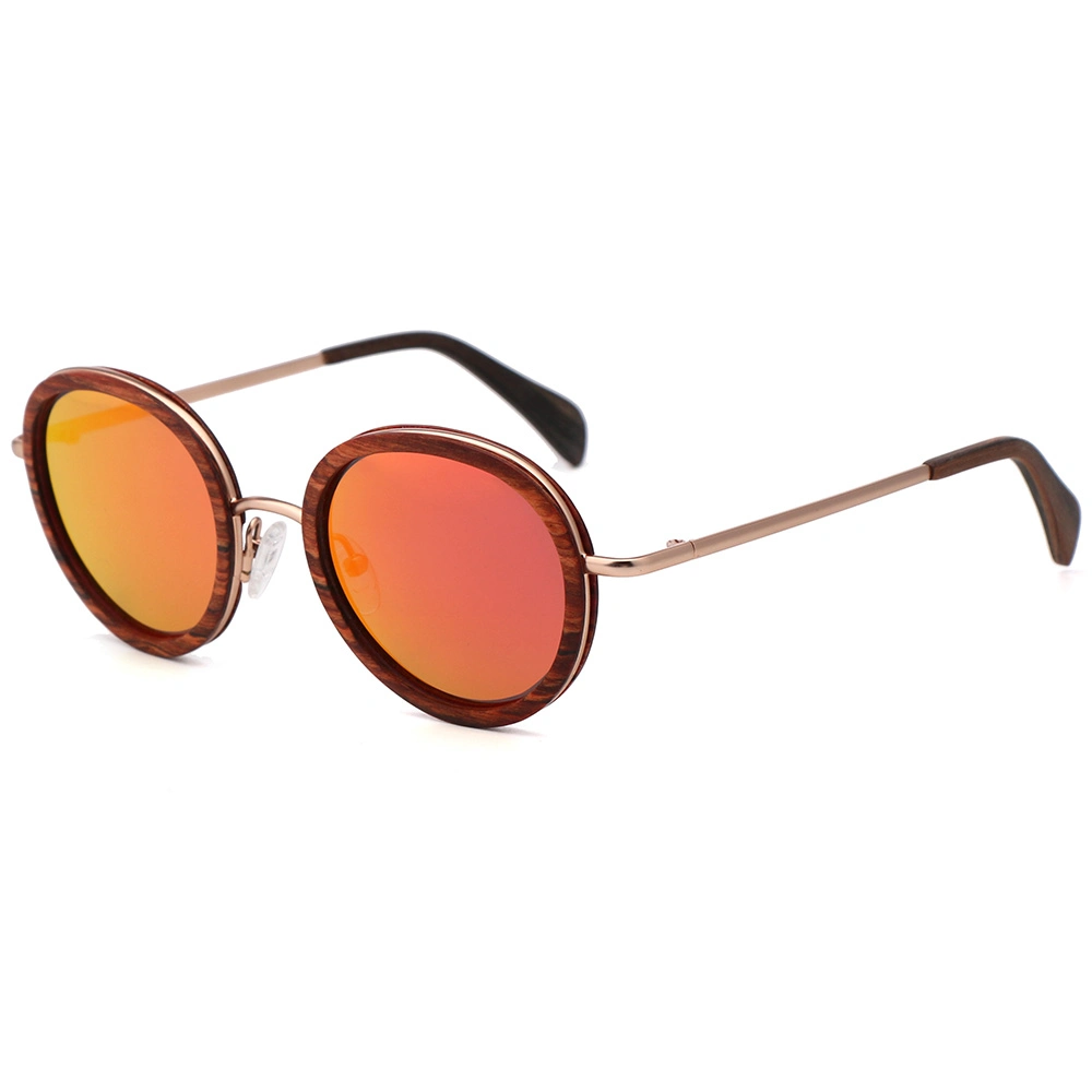 Metal and Wooden Combination Oval Frame Tac with Mirror UV400 Sunglasses